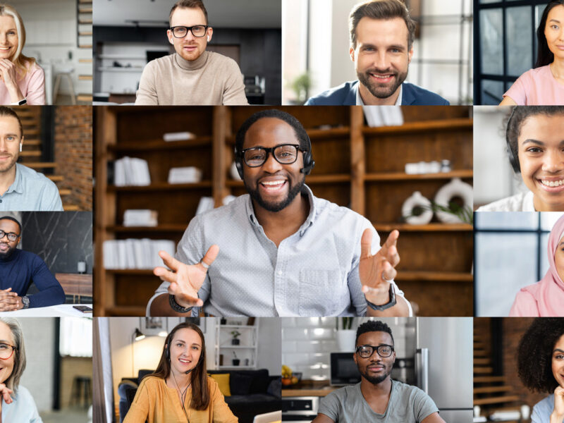 Group of people in a virtual meeting housing